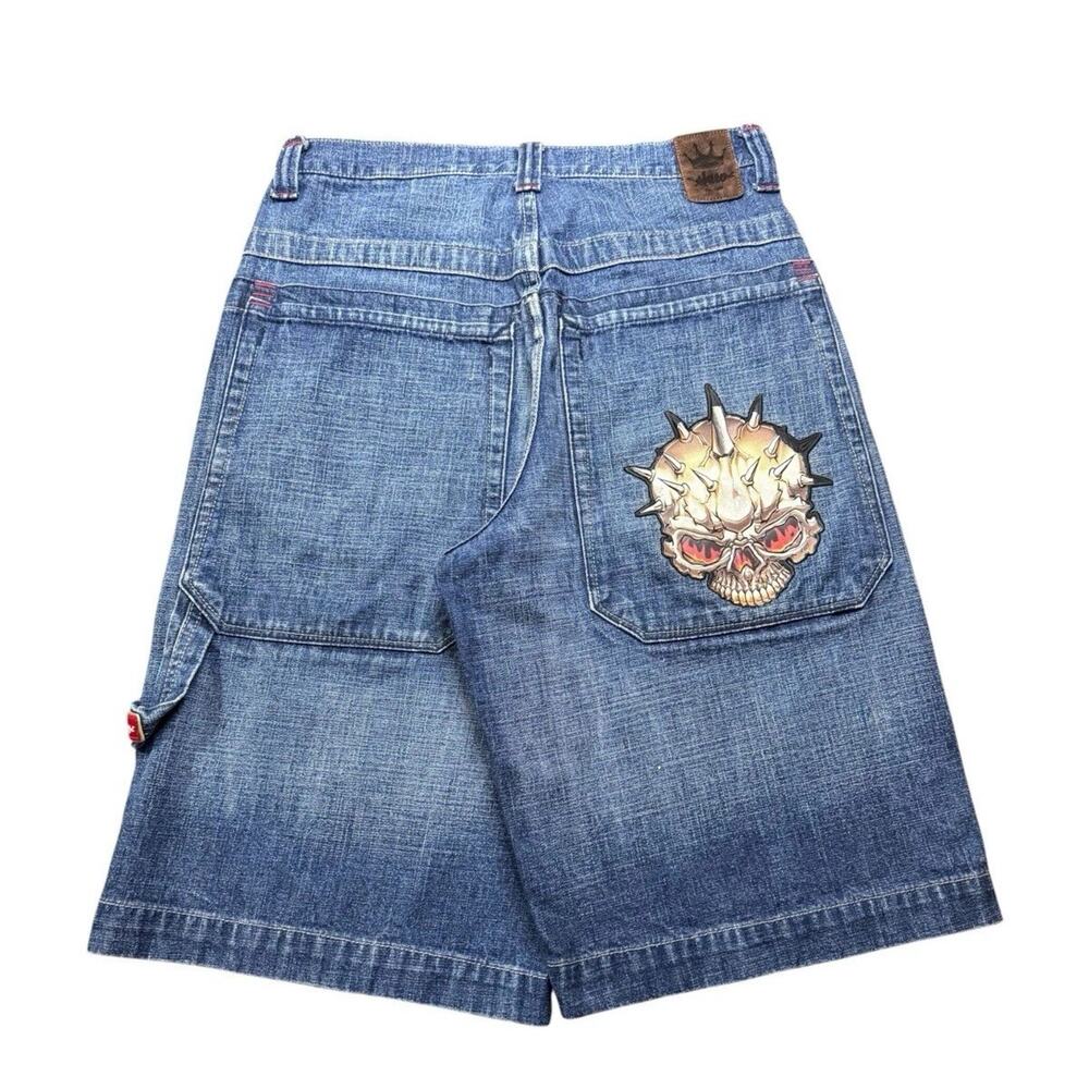 Vintage JNCO Jeans Jorts Skull Logo, 30 Waist, 12" Inseam, Rare Y2k Skater